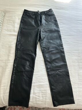 Aritzia Black Straight-Leg Faux Leather Pants